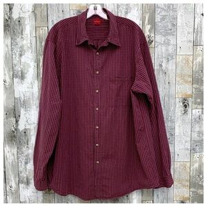 #03 Arrow Burgundy Wine White Check Collared Button Down Shirt Top XL Tall XLT